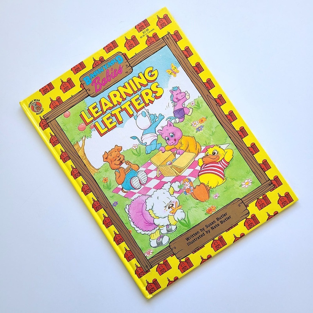 5/$15 Vintage Kids Book Barnyard Babies Learning Letters Susan Butler 1989 Farm